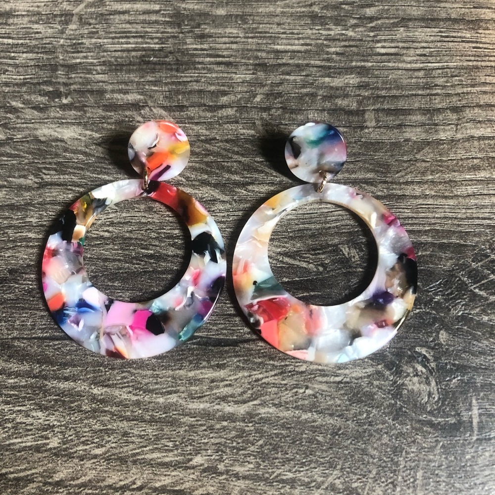 Acetate Round Multicolor Tortoise Drop Earrings